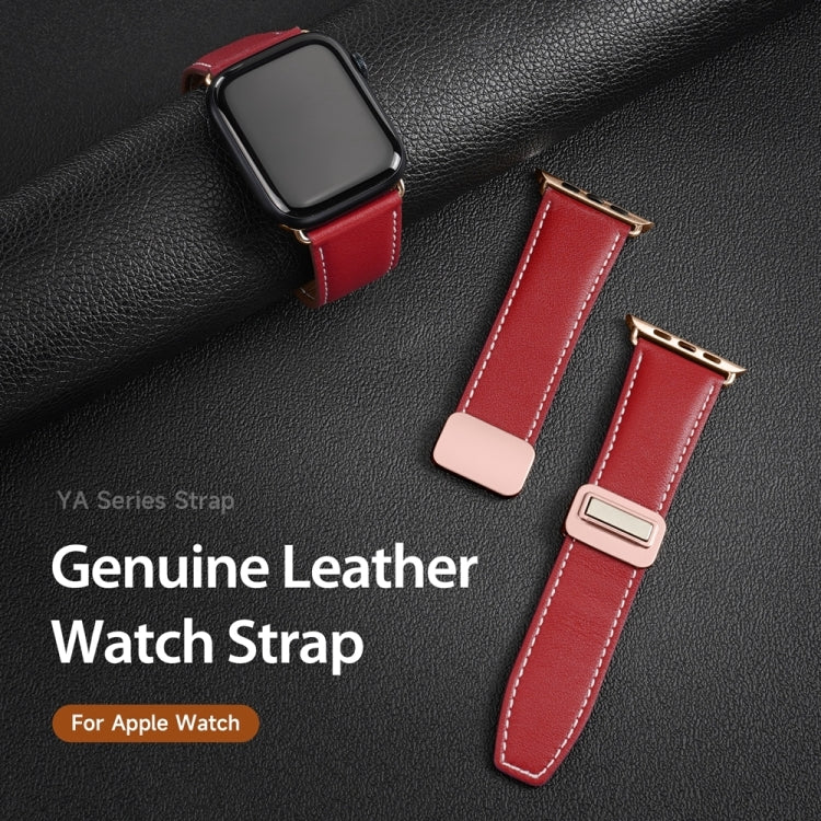 For Apple Watch SE 2022 44mm DUX DUCIS YA Series Magnetic Buckle Genuine Leather Watch Band(Red) - Watch Bands by DUX DUCIS | Online Shopping South Africa | PMC Jewellery | Buy Now Pay Later Mobicred