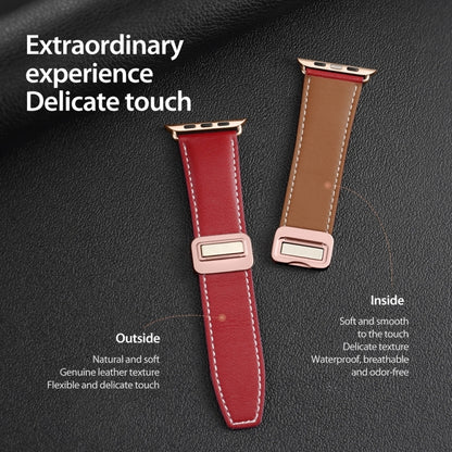 For Apple Watch Series 7 41mm DUX DUCIS YA Series Magnetic Buckle Genuine Leather Watch Band(Red) - Watch Bands by DUX DUCIS | Online Shopping South Africa | PMC Jewellery | Buy Now Pay Later Mobicred