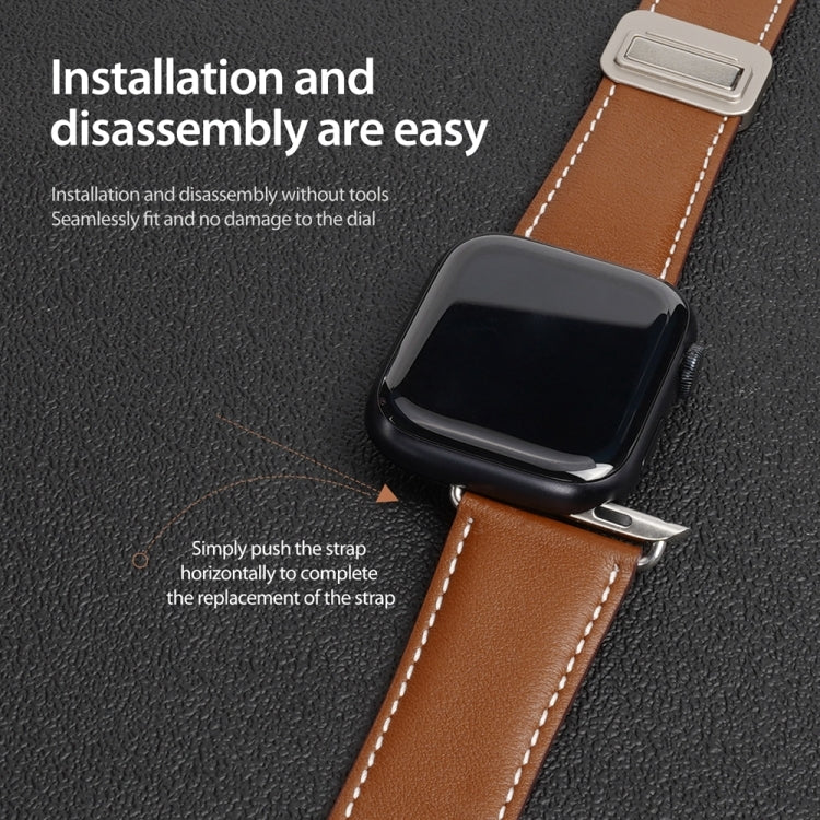 For Apple Watch SE 40mm DUX DUCIS YA Series Magnetic Buckle Genuine Leather Watch Band(Brown) - Watch Bands by DUX DUCIS | Online Shopping South Africa | PMC Jewellery | Buy Now Pay Later Mobicred