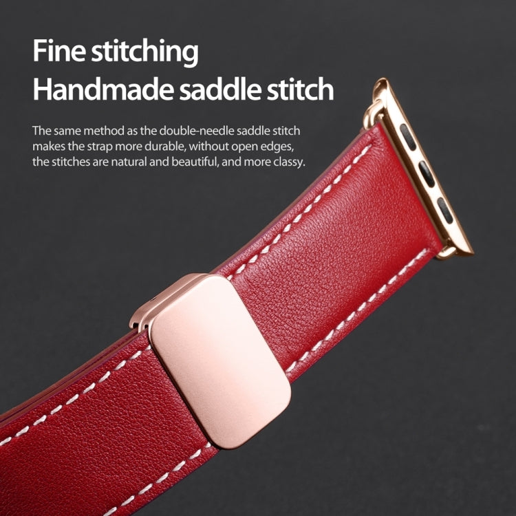 For Apple Watch Series 6 44mm DUX DUCIS YA Series Magnetic Buckle Genuine Leather Watch Band(Red) - Watch Bands by DUX DUCIS | Online Shopping South Africa | PMC Jewellery | Buy Now Pay Later Mobicred