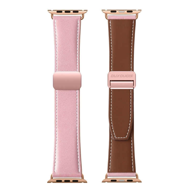 For Apple Watch Series 3 38mm DUX DUCIS YA Series Magnetic Buckle Genuine Leather Watch Band(Pink) - Watch Bands by DUX DUCIS | Online Shopping South Africa | PMC Jewellery | Buy Now Pay Later Mobicred