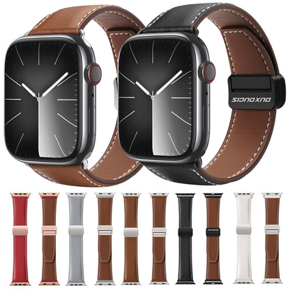 For Apple Watch SE 2022 44mm DUX DUCIS YA Series Magnetic Buckle Genuine Leather Watch Band(Red) - Watch Bands by DUX DUCIS | Online Shopping South Africa | PMC Jewellery | Buy Now Pay Later Mobicred