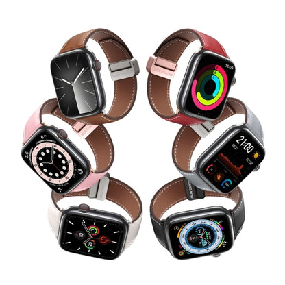 For Apple Watch Series 7 45mm DUX DUCIS YA Series Magnetic Buckle Genuine Leather Watch Band(Pink) - Watch Bands by DUX DUCIS | Online Shopping South Africa | PMC Jewellery | Buy Now Pay Later Mobicred