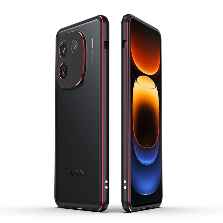 For vivo iQOO 12 Aurora Series Lens Protector + Metal Frame Phone Case(Black Red) - iQOO 12 Cases by PMC Jewellery | Online Shopping South Africa | PMC Jewellery