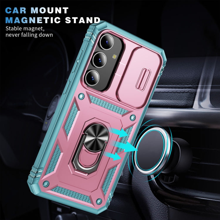 For Samsung Galaxy S24 5G Sliding Camshield TPU + PC Phone Case with Holder(Pink+Green) - Galaxy S24 5G Cases by PMC Jewellery | Online Shopping South Africa | PMC Jewellery