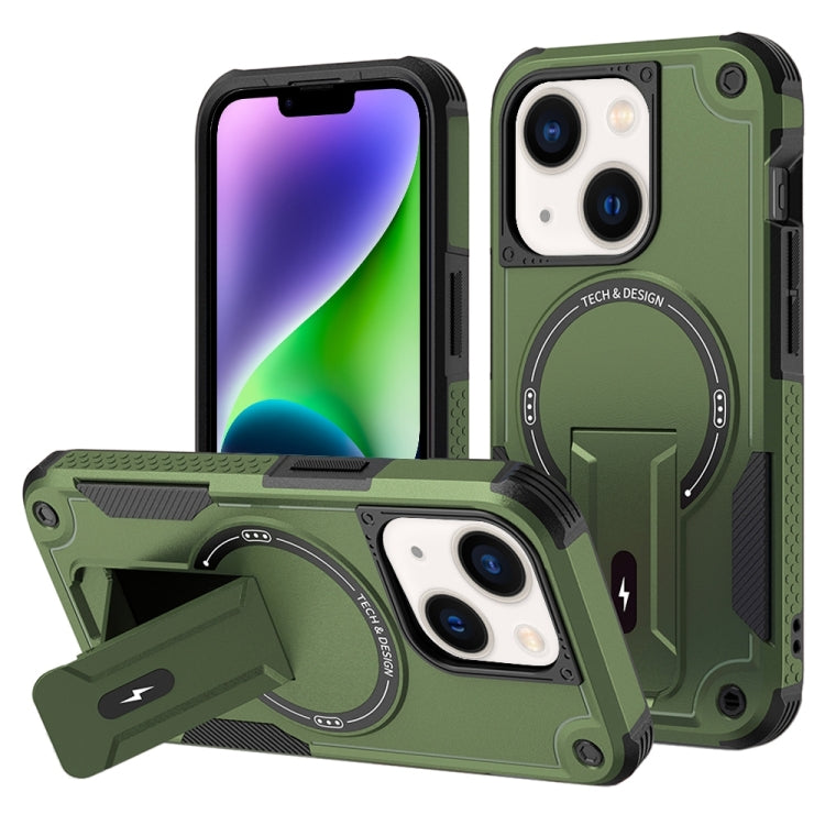 For iPhone 14 MagSafe Holder Armor PC Hybrid TPU Phone Case(Army Green) - iPhone 14 Cases by PMC Jewellery | Online Shopping South Africa | PMC Jewellery