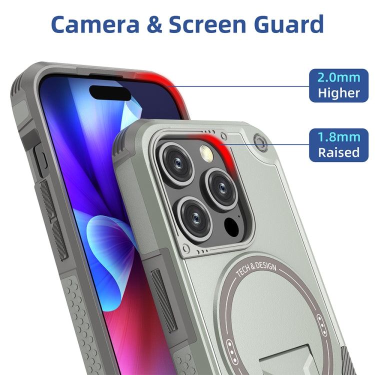 For iPhone 13 Pro MagSafe Holder Armor PC Hybrid TPU Phone Case(Grey) - iPhone 13 Pro Cases by PMC Jewellery | Online Shopping South Africa | PMC Jewellery