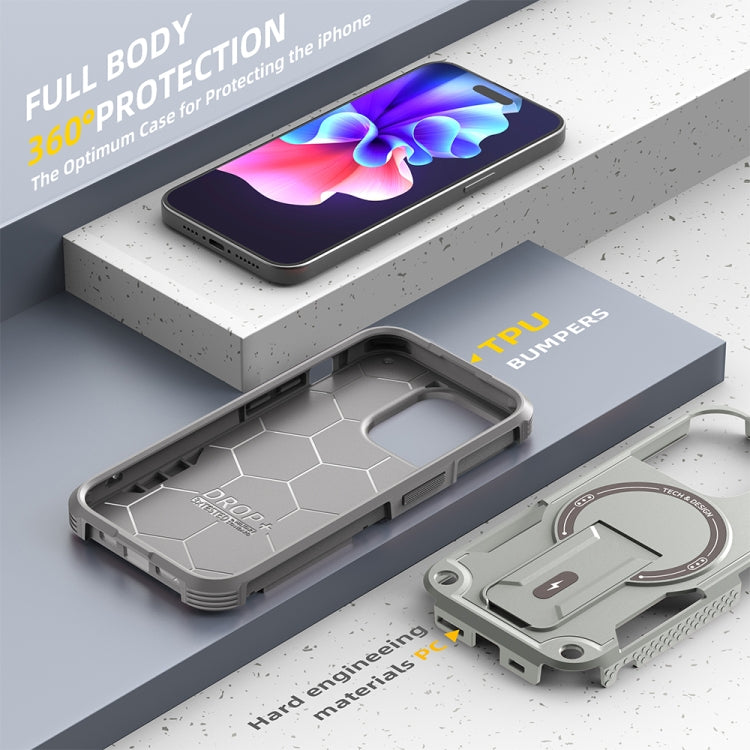 For iPhone 12 Pro Max MagSafe Holder Armor PC Hybrid TPU Phone Case(Grey) - iPhone 12 Pro Max Cases by PMC TechLife | Online Shopping South Africa | PMC TechLife