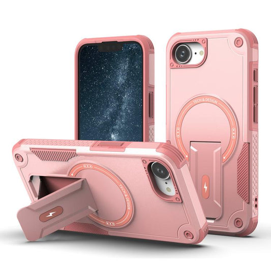 For iPhone 16e Armor Magsafe Holder PC Hybrid TPU Phone Case(Pink) - iPhone 16e Cases by PMC Jewellery | Online Shopping South Africa | PMC Jewellery | Buy Now Pay Later Mobicred