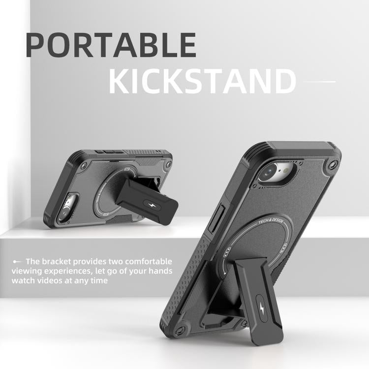 For iPhone 16e Armor Magsafe Holder PC Hybrid TPU Phone Case(Black) - iPhone 16e Cases by PMC TechLife | Online Shopping South Africa | PMC TechLife | Buy Now Pay Later Mobicred