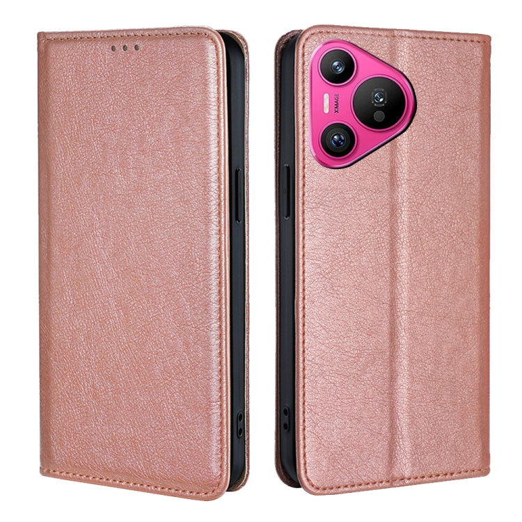 For Huawei Pura 70 Gloss Oil Solid Color Magnetic Leather Phone Case(Rose Gold) - Huawei Cases by PMC Jewellery | Online Shopping South Africa | PMC Jewellery | Buy Now Pay Later Mobicred