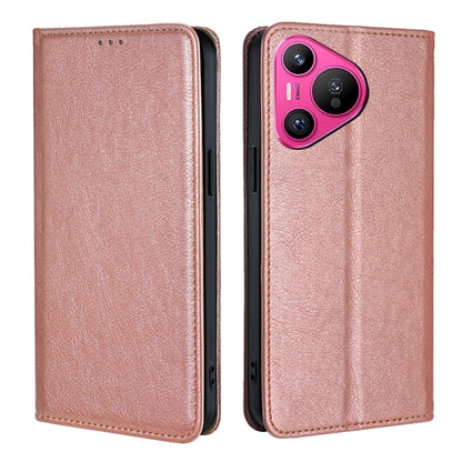 For Huawei Pura 70 Gloss Oil Solid Color Magnetic Leather Phone Case(Rose Gold) - Huawei Cases by PMC Jewellery | Online Shopping South Africa | PMC Jewellery | Buy Now Pay Later Mobicred