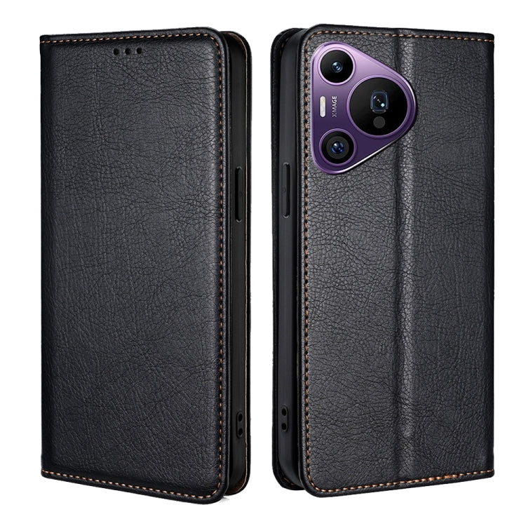 For Huawei Pura 70 Pro / Pro+ Gloss Oil Solid Color Magnetic Leather Phone Case(Black) - Huawei Cases by PMC Jewellery | Online Shopping South Africa | PMC Jewellery | Buy Now Pay Later Mobicred