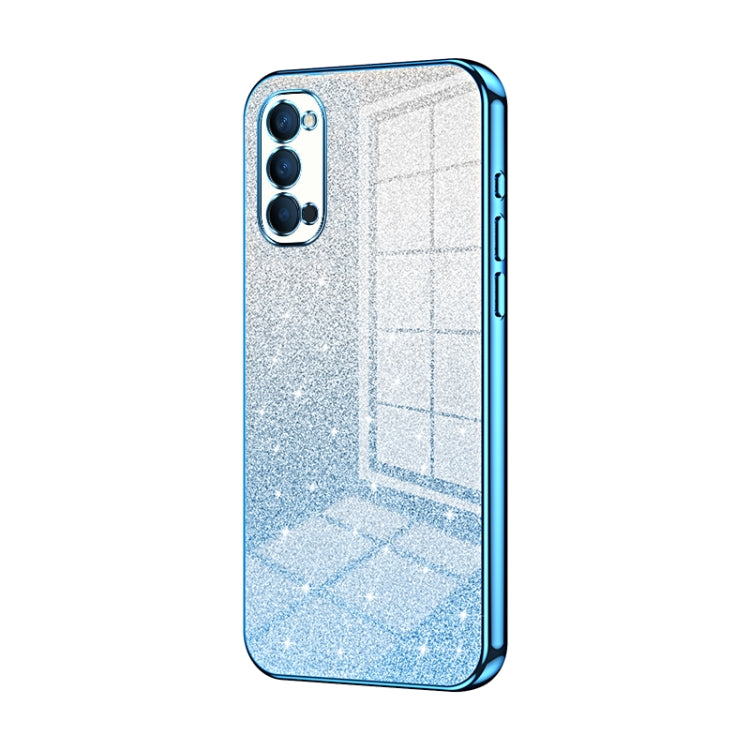 For OPPO Reno4 Gradient Glitter Powder Electroplated Phone Case(Blue) - OPPO Cases by PMC Jewellery | Online Shopping South Africa | PMC Jewellery | Buy Now Pay Later Mobicred