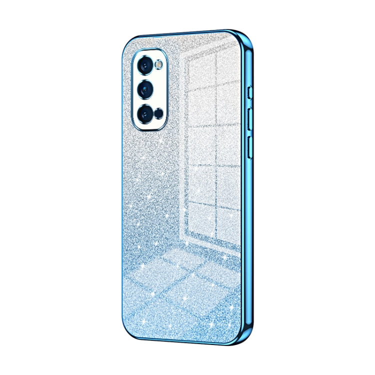 For OPPO Reno4 Pro Gradient Glitter Powder Electroplated Phone Case(Blue) - OPPO Cases by PMC Jewellery | Online Shopping South Africa | PMC Jewellery | Buy Now Pay Later Mobicred