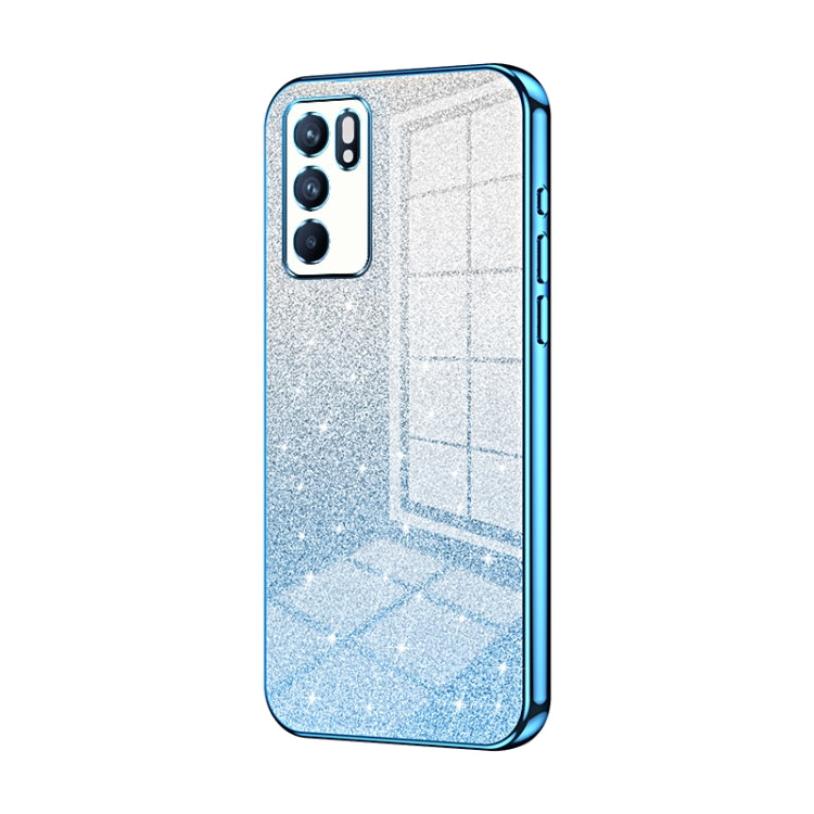 For OPPO Reno6 Indian / Malay Gradient Glitter Powder Electroplated Phone Case(Blue) - OPPO Cases by PMC Jewellery | Online Shopping South Africa | PMC Jewellery | Buy Now Pay Later Mobicred