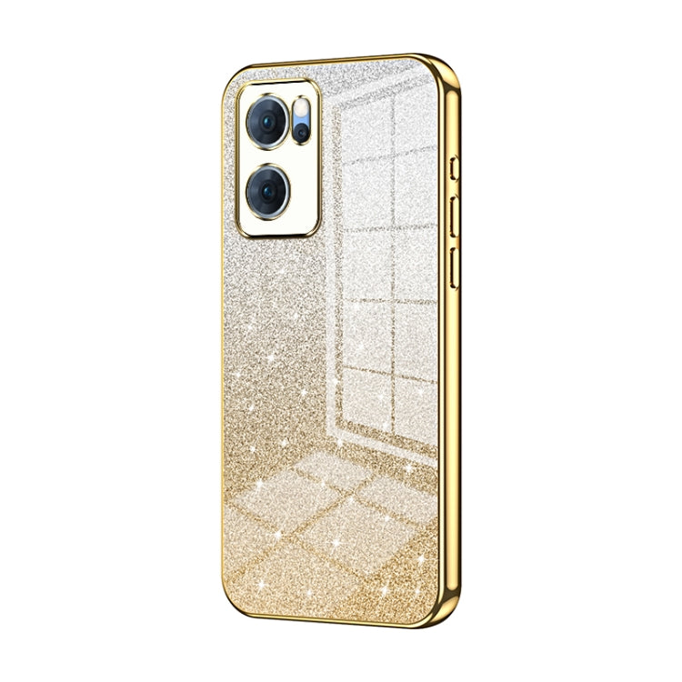 For OPPO Reno7 5G Gradient Glitter Powder Electroplated Phone Case(Gold) - OPPO Cases by PMC Jewellery | Online Shopping South Africa | PMC Jewellery | Buy Now Pay Later Mobicred