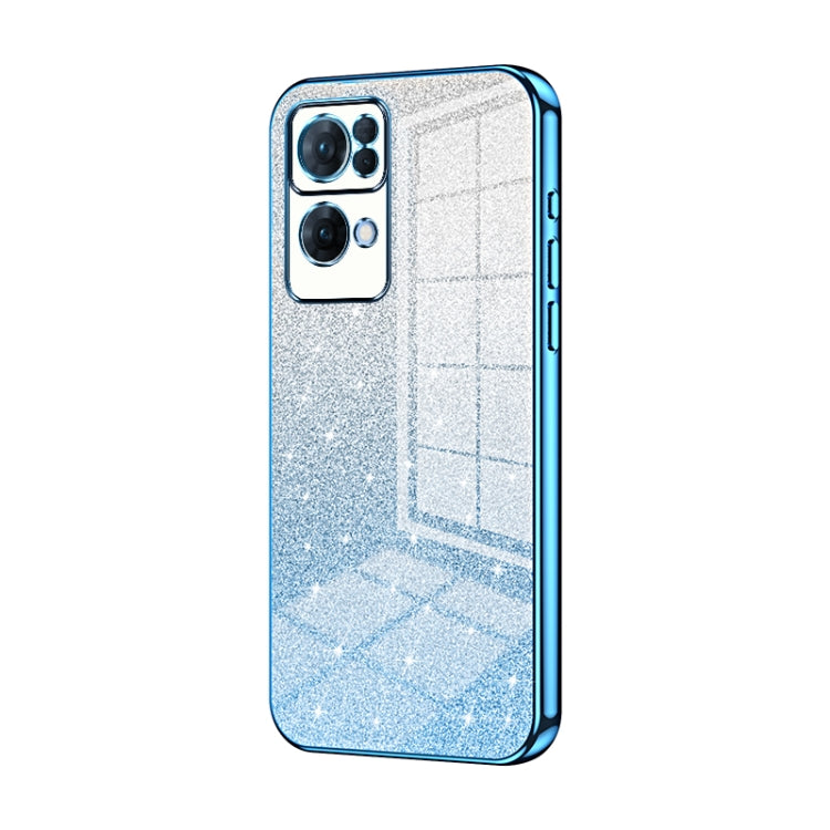 For OPPO Reno7 Pro Gradient Glitter Powder Electroplated Phone Case(Blue) - OPPO Cases by PMC TechLife | Online Shopping South Africa | PMC TechLife | Buy Now Pay Later Mobicred
