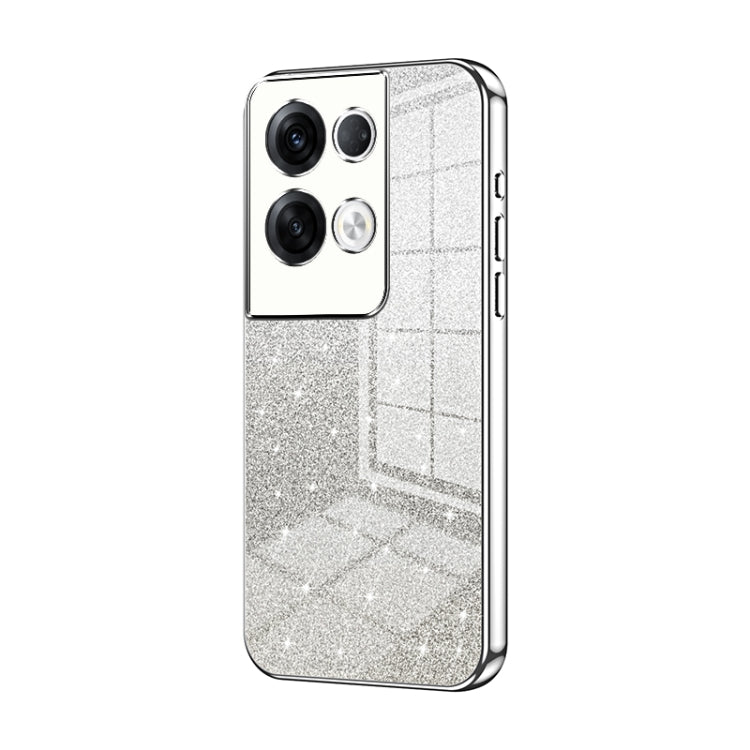 For OPPO Reno8 Pro+ Gradient Glitter Powder Electroplated Phone Case(Silver) - OPPO Cases by PMC Jewellery | Online Shopping South Africa | PMC Jewellery | Buy Now Pay Later Mobicred