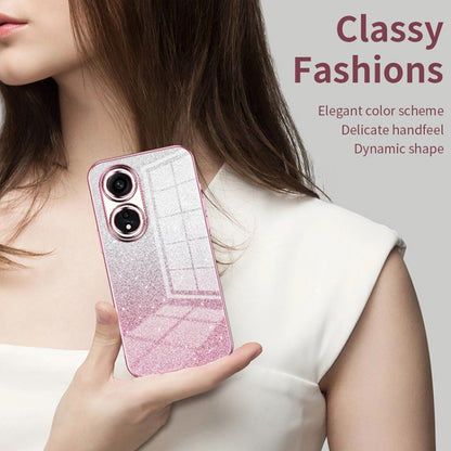 For OPPO Reno7 Pro Gradient Glitter Powder Electroplated Phone Case(Transparent) - OPPO Cases by PMC Jewellery | Online Shopping South Africa | PMC Jewellery | Buy Now Pay Later Mobicred