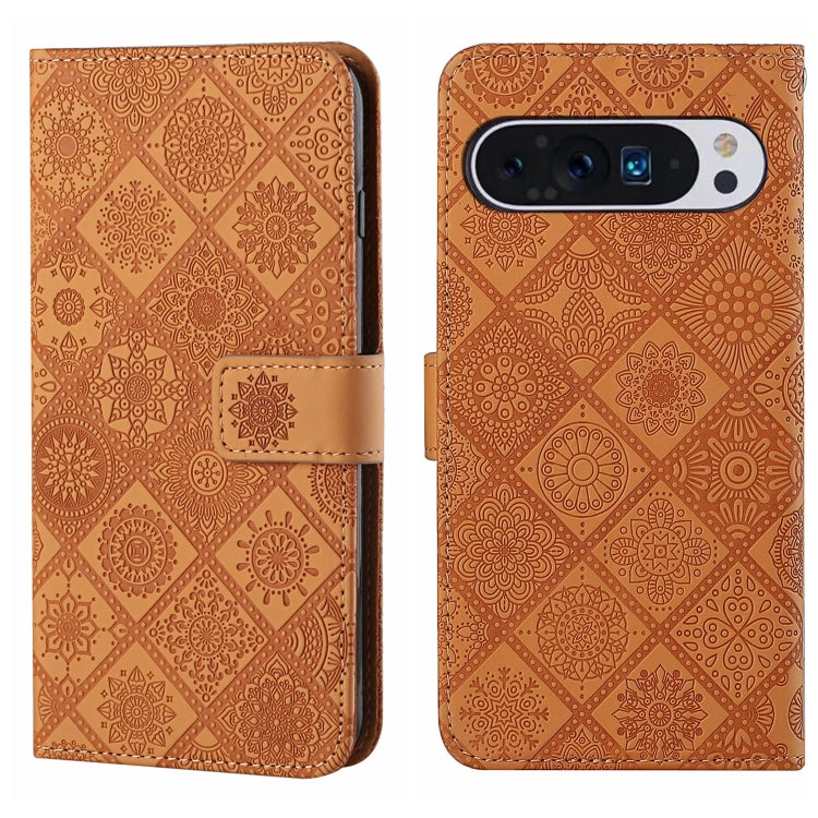 For Google Pixel 9 / 9 Pro Ethnic Style Embossed Pattern Leather Phone Case(Brown) - Google Cases by PMC Jewellery | Online Shopping South Africa | PMC Jewellery | Buy Now Pay Later Mobicred