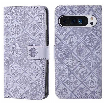 For Google Pixel 9 / 9 Pro Ethnic Style Embossed Pattern Leather Phone Case(Purple) - Google Cases by PMC Jewellery | Online Shopping South Africa | PMC Jewellery | Buy Now Pay Later Mobicred