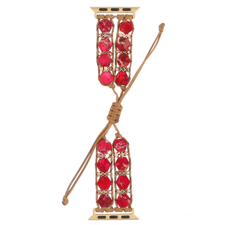 For Apple Watch Series 9 41mm Hexagonal Stones Drawstring Chain Watch Band(Red) - Watch Bands by PMC TechLife | Online Shopping South Africa | PMC TechLife