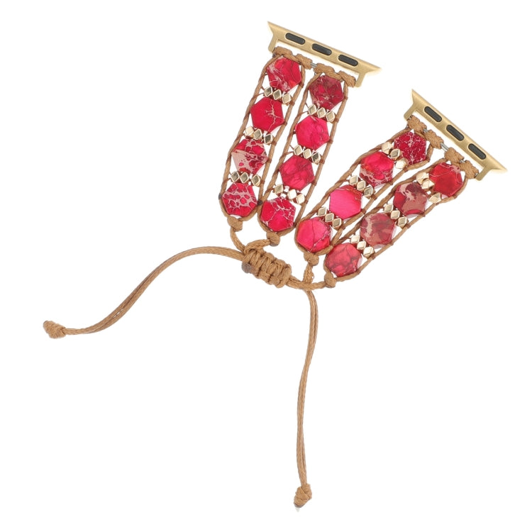 For Apple Watch Series 8 45mm Hexagonal Stones Drawstring Chain Watch Band(Red) - Watch Bands by PMC TechLife | Online Shopping South Africa | PMC TechLife
