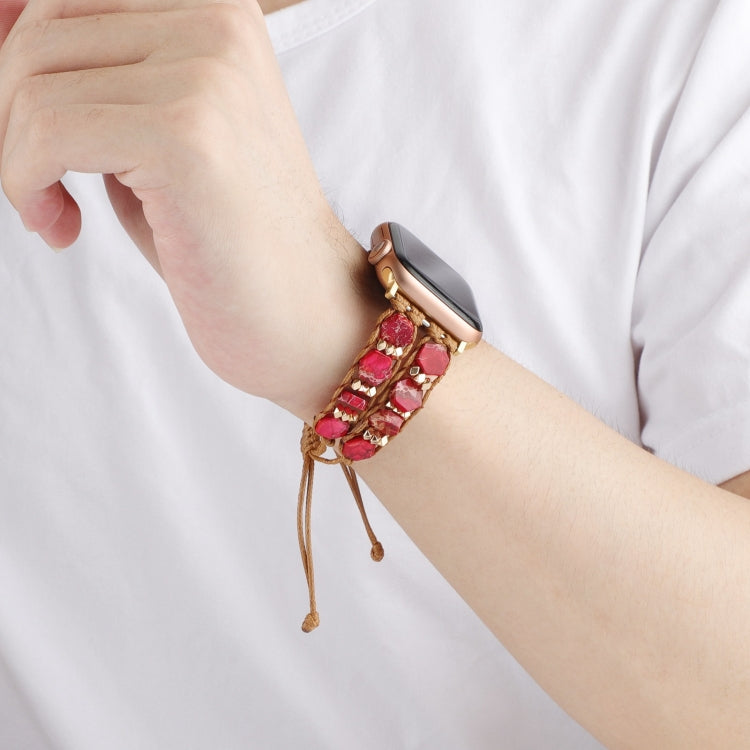 For Apple Watch Series 7 45mm Hexagonal Stones Drawstring Chain Watch Band(Red) - Watch Bands by PMC TechLife | Online Shopping South Africa | PMC TechLife
