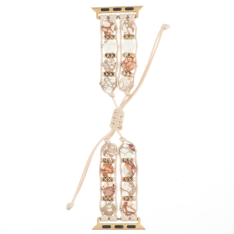 For Apple Watch Series 6 40mm Hexagonal Stones Drawstring Chain Watch Band(Beige) - Watch Bands by PMC TechLife | Online Shopping South Africa | PMC TechLife