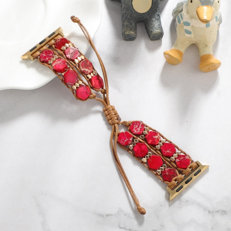 For Apple Watch Series 5 44mm Hexagonal Stones Drawstring Chain Watch Band(Red) - Watch Bands by PMC TechLife | Online Shopping South Africa | PMC TechLife