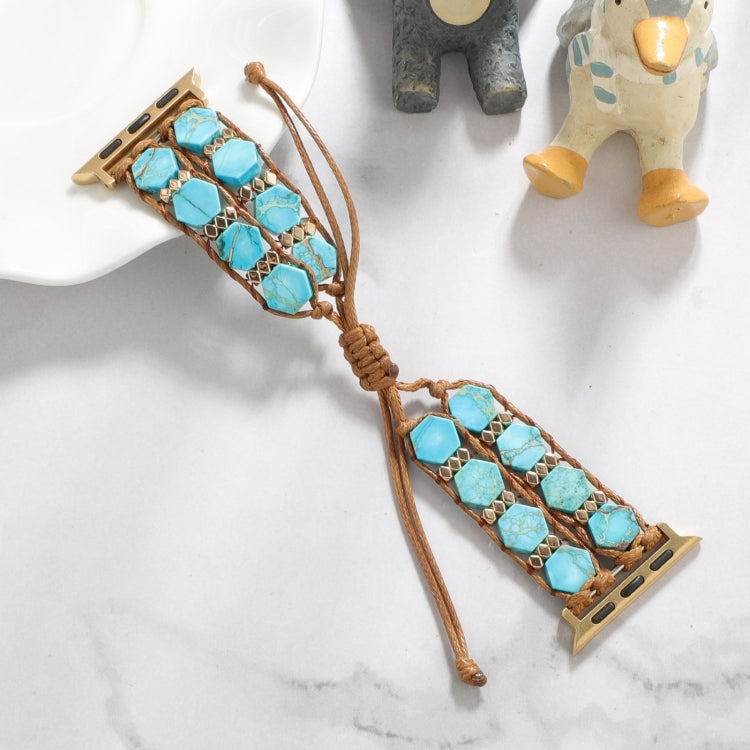 For Apple Watch Series 5 40mm Hexagonal Stones Drawstring Chain Watch Band(Blue) - Watch Bands by PMC TechLife | Online Shopping South Africa | PMC TechLife