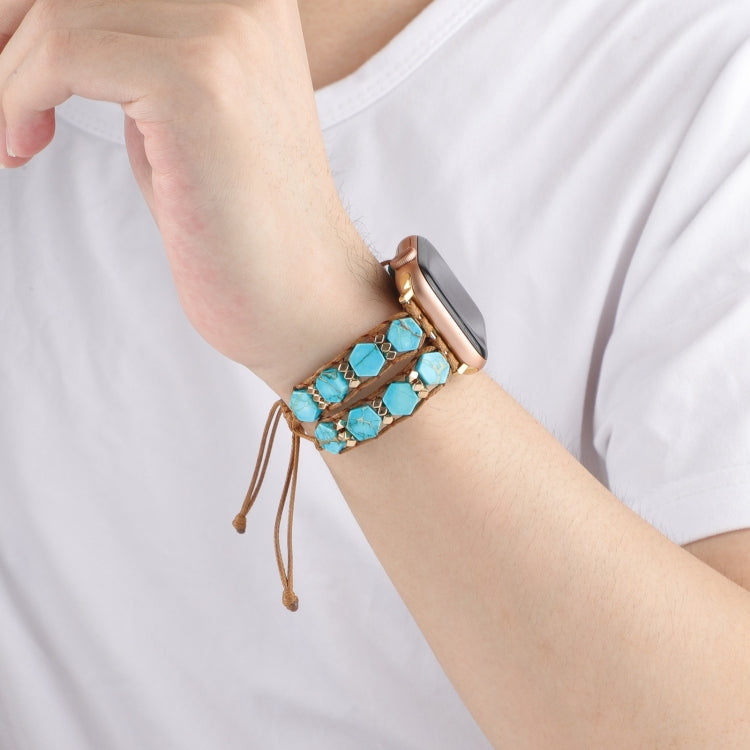 For Apple Watch Series 5 40mm Hexagonal Stones Drawstring Chain Watch Band(Blue) - Watch Bands by PMC TechLife | Online Shopping South Africa | PMC TechLife