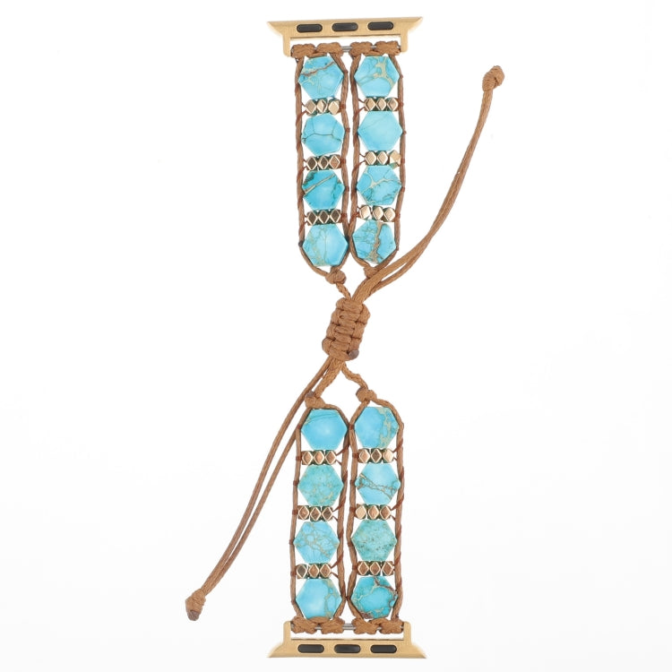 For Apple Watch Series 2 38mm Hexagonal Stones Drawstring Chain Watch Band(Blue) - Watch Bands by PMC TechLife | Online Shopping South Africa | PMC TechLife