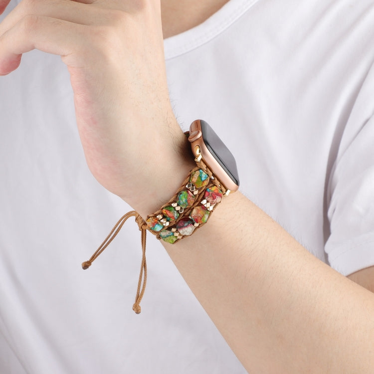 For Apple Watch 42mm Hexagonal Stones Drawstring Chain Watch Band(Colorful) - Watch Bands by PMC TechLife | Online Shopping South Africa | PMC TechLife