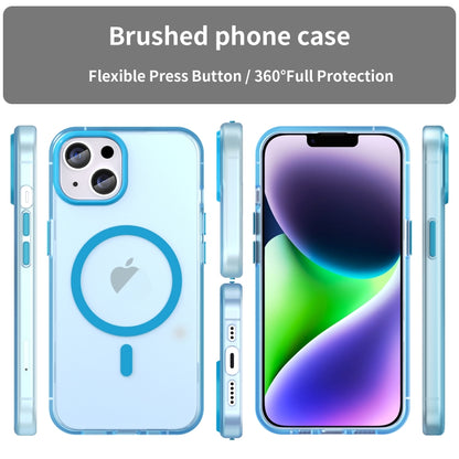 For iPhone 15 MagSafe Frosted Translucent TPU + PC Full Coverage Phone Case(Blue) - iPhone 15 Cases by PMC Jewellery | Online Shopping South Africa | PMC Jewellery