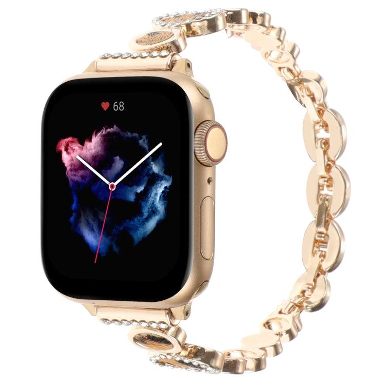 For Apple Watch SE 2023 40mm Leopard Rhinestones Metal Chain Watch Band(Gold) - Watch Bands by PMC Jewellery | Online Shopping South Africa | PMC Jewellery