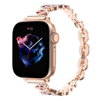 For Apple Watch Series 9 45mm Leopard Rhinestones Metal Chain Watch Band(Rose Gold) - Watch Bands by PMC Jewellery | Online Shopping South Africa | PMC Jewellery