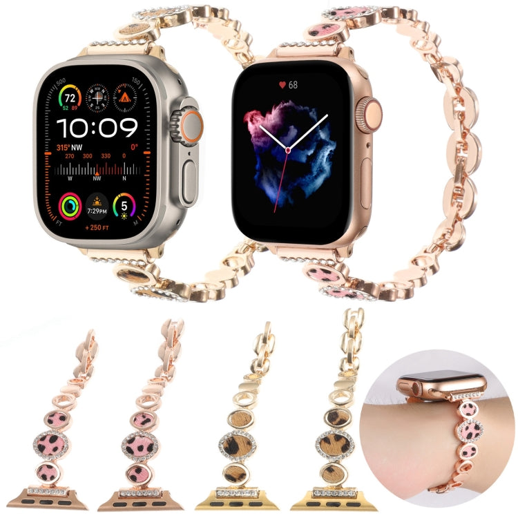 For Apple Watch Series 5 40mm Leopard Rhinestones Metal Chain Watch Band(Rose Gold) - Watch Bands by PMC Jewellery | Online Shopping South Africa | PMC Jewellery