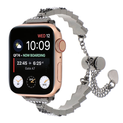 For Apple Watch SE 2023 44mm Shell Beads Chain Bracelet Metal Watch Band(Black White) - Watch Bands by PMC Jewellery | Online Shopping South Africa | PMC Jewellery