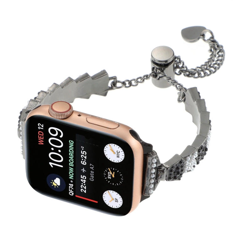 For Apple Watch SE 2023 44mm Shell Beads Chain Bracelet Metal Watch Band(Black White) - Watch Bands by PMC Jewellery | Online Shopping South Africa | PMC Jewellery