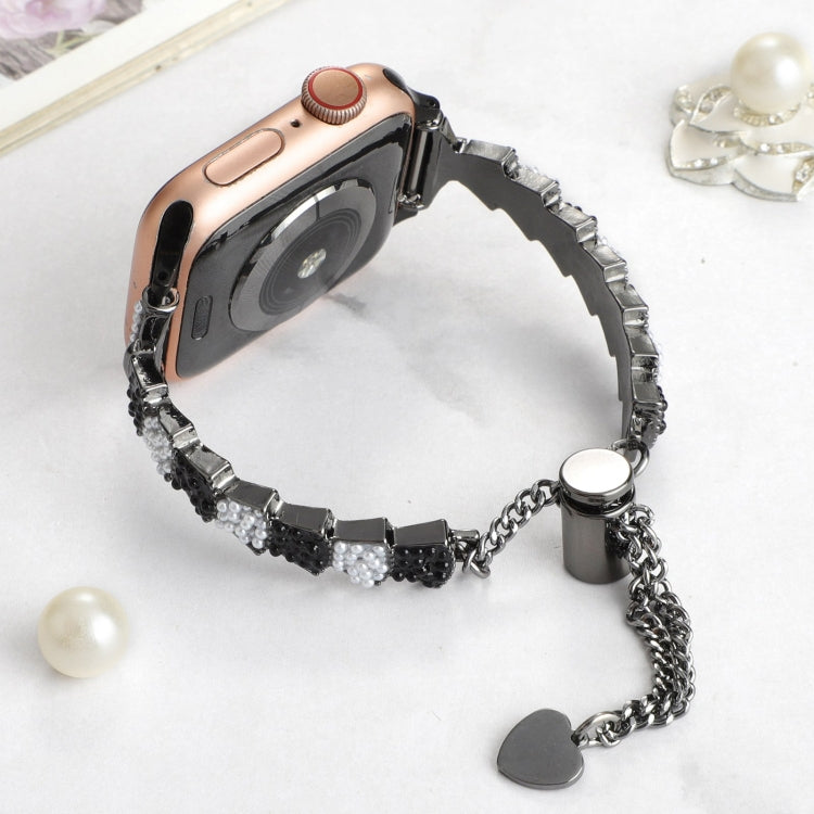 For Apple Watch SE 2023 40mm Shell Beads Chain Bracelet Metal Watch Band(Black White) - Watch Bands by PMC Jewellery | Online Shopping South Africa | PMC Jewellery