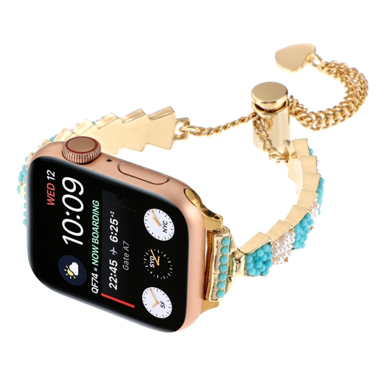 For Apple Watch SE 2023 40mm Shell Beads Chain Bracelet Metal Watch Band(Blue White Gold) - Watch Bands by PMC Jewellery | Online Shopping South Africa | PMC Jewellery