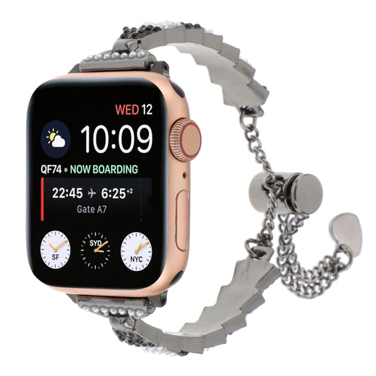 For Apple Watch Series 8 41mm Shell Beads Chain Bracelet Metal Watch Band(Black White) - Watch Bands by PMC Jewellery | Online Shopping South Africa | PMC Jewellery