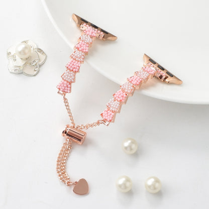 For Apple Watch SE 2022 44mm Shell Beads Chain Bracelet Metal Watch Band(Pink White Rose Gold) - Watch Bands by PMC Jewellery | Online Shopping South Africa | PMC Jewellery