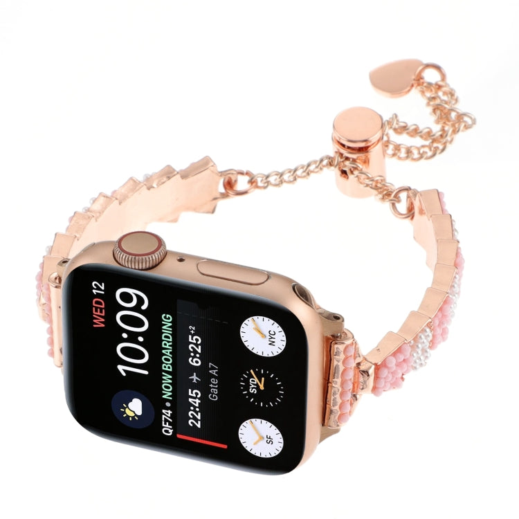 For Apple Watch SE 40mm Shell Beads Chain Bracelet Metal Watch Band(Pink White Rose Gold) - Watch Bands by PMC Jewellery | Online Shopping South Africa | PMC Jewellery