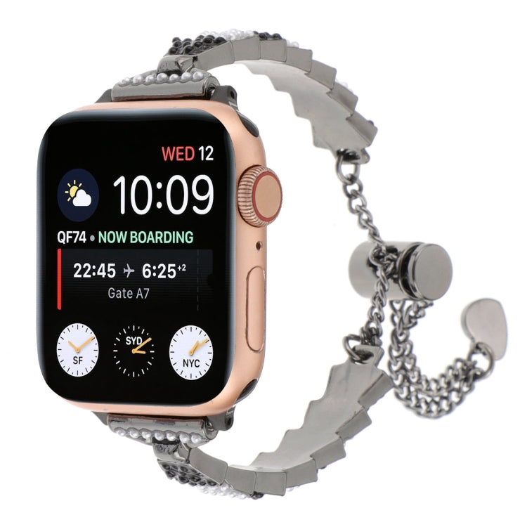 For Apple Watch Series 3 42mm Shell Beads Chain Bracelet Metal Watch Band(Black White) - Watch Bands by PMC Jewellery | Online Shopping South Africa | PMC Jewellery