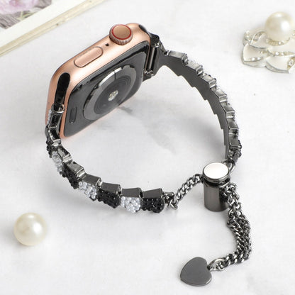 For Apple Watch Series 3 42mm Shell Beads Chain Bracelet Metal Watch Band(Black White) - Watch Bands by PMC Jewellery | Online Shopping South Africa | PMC Jewellery