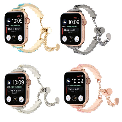 For Apple Watch Series 7 41mm Shell Beads Chain Bracelet Metal Watch Band(Pink White Rose Gold) - Watch Bands by PMC Jewellery | Online Shopping South Africa | PMC Jewellery