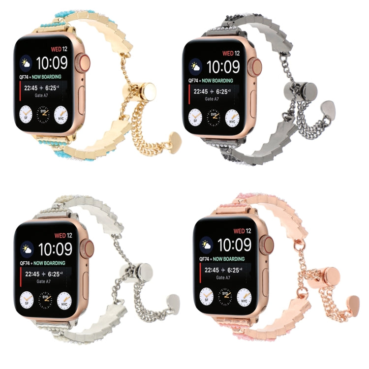 For Apple Watch 38mm Shell Beads Chain Bracelet Metal Watch Band(Black White) - Watch Bands by PMC Jewellery | Online Shopping South Africa | PMC Jewellery